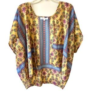 NWOT Love Tree Yellow Mustard/Floral Kimono